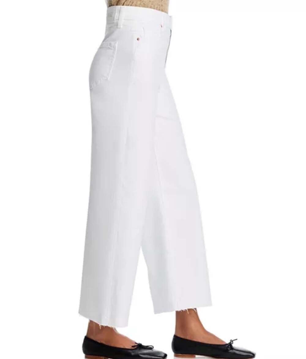 PAIGE Anessa High Rise Wide Leg Cropped Ankle Raw Hem Jeans in White 29 - Picture 5 of 9